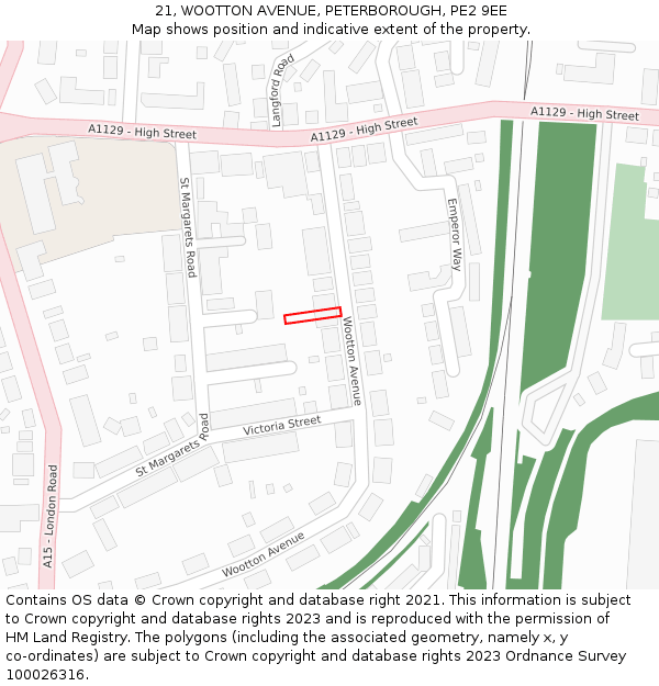 21, WOOTTON AVENUE, PETERBOROUGH, PE2 9EE: Location map and indicative extent of plot