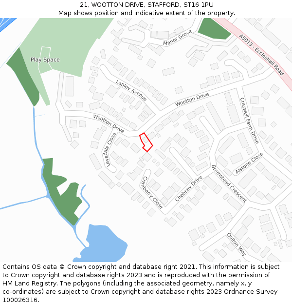21, WOOTTON DRIVE, STAFFORD, ST16 1PU: Location map and indicative extent of plot
