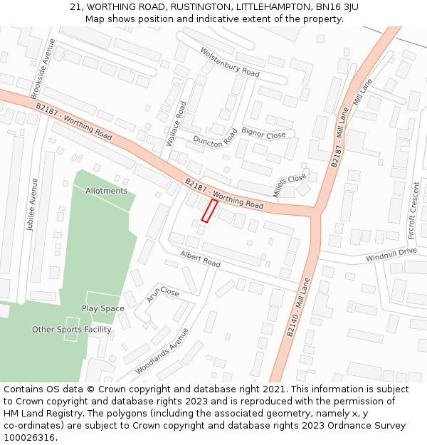 21, WORTHING ROAD, RUSTINGTON, LITTLEHAMPTON, BN16 3JU: Location map and indicative extent of plot