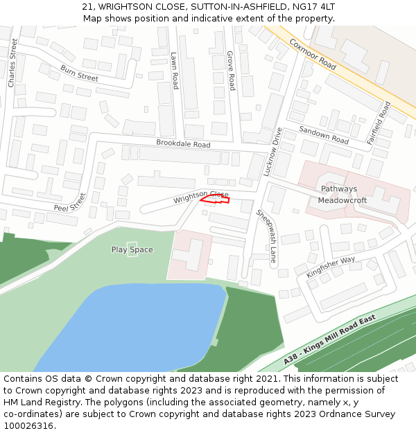 21, WRIGHTSON CLOSE, SUTTON-IN-ASHFIELD, NG17 4LT: Location map and indicative extent of plot