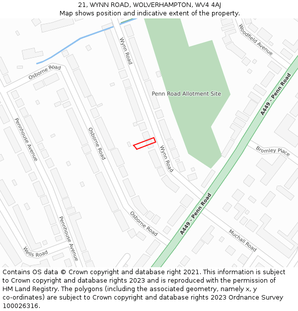 21, WYNN ROAD, WOLVERHAMPTON, WV4 4AJ: Location map and indicative extent of plot