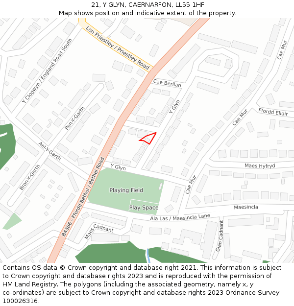 21, Y GLYN, CAERNARFON, LL55 1HF: Location map and indicative extent of plot