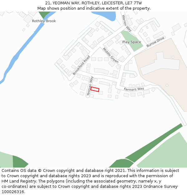 21, YEOMAN WAY, ROTHLEY, LEICESTER, LE7 7TW: Location map and indicative extent of plot