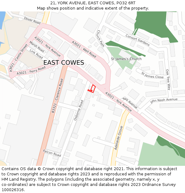 21, YORK AVENUE, EAST COWES, PO32 6RT: Location map and indicative extent of plot