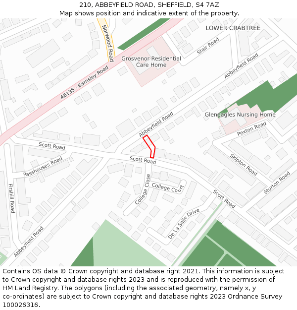 210, ABBEYFIELD ROAD, SHEFFIELD, S4 7AZ: Location map and indicative extent of plot