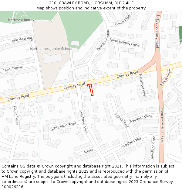210, CRAWLEY ROAD, HORSHAM, RH12 4HE: Location map and indicative extent of plot