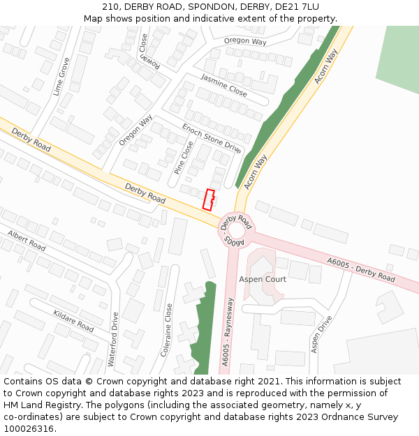 210, DERBY ROAD, SPONDON, DERBY, DE21 7LU: Location map and indicative extent of plot