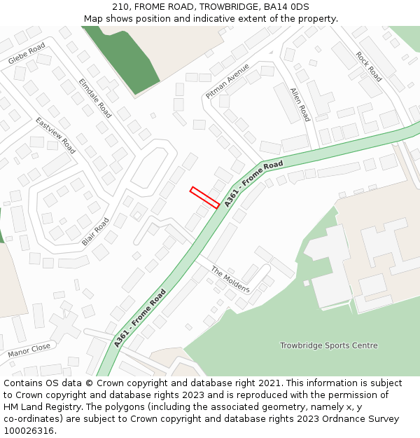 210, FROME ROAD, TROWBRIDGE, BA14 0DS: Location map and indicative extent of plot