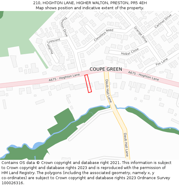 210, HOGHTON LANE, HIGHER WALTON, PRESTON, PR5 4EH: Location map and indicative extent of plot