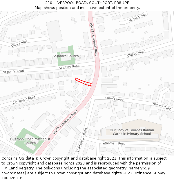 210, LIVERPOOL ROAD, SOUTHPORT, PR8 4PB: Location map and indicative extent of plot