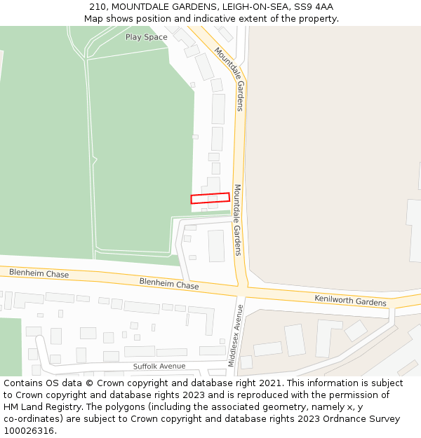 210, MOUNTDALE GARDENS, LEIGH-ON-SEA, SS9 4AA: Location map and indicative extent of plot