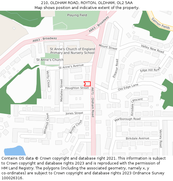 210, OLDHAM ROAD, ROYTON, OLDHAM, OL2 5AA: Location map and indicative extent of plot