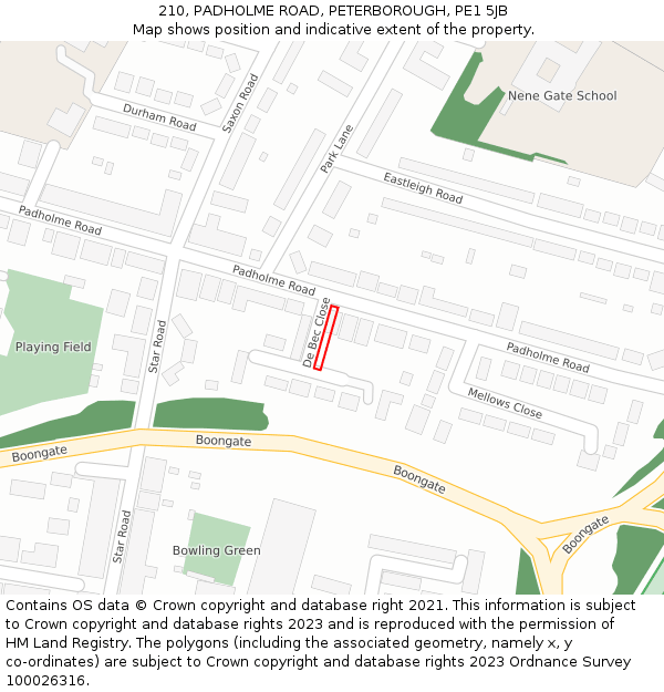 210, PADHOLME ROAD, PETERBOROUGH, PE1 5JB: Location map and indicative extent of plot