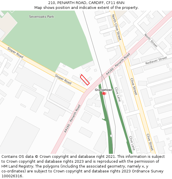 210, PENARTH ROAD, CARDIFF, CF11 6NN: Location map and indicative extent of plot