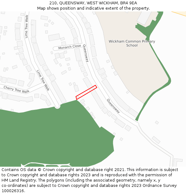 210, QUEENSWAY, WEST WICKHAM, BR4 9EA: Location map and indicative extent of plot