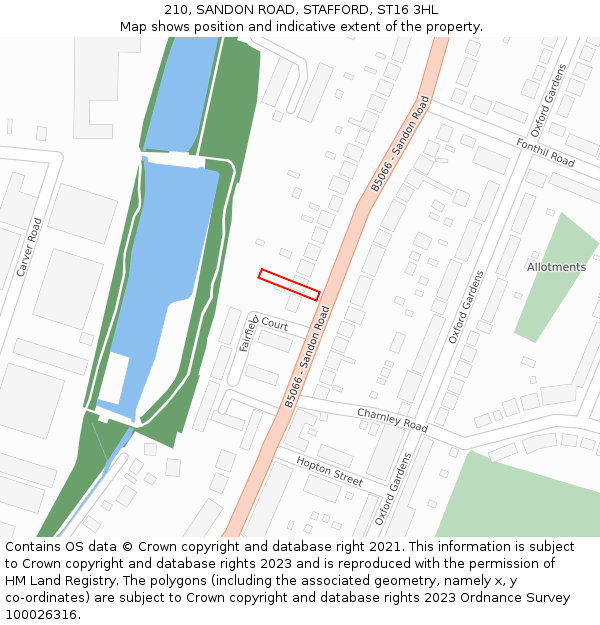 210, SANDON ROAD, STAFFORD, ST16 3HL: Location map and indicative extent of plot