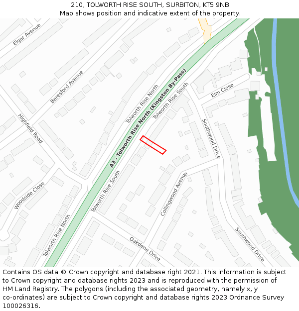 210, TOLWORTH RISE SOUTH, SURBITON, KT5 9NB: Location map and indicative extent of plot