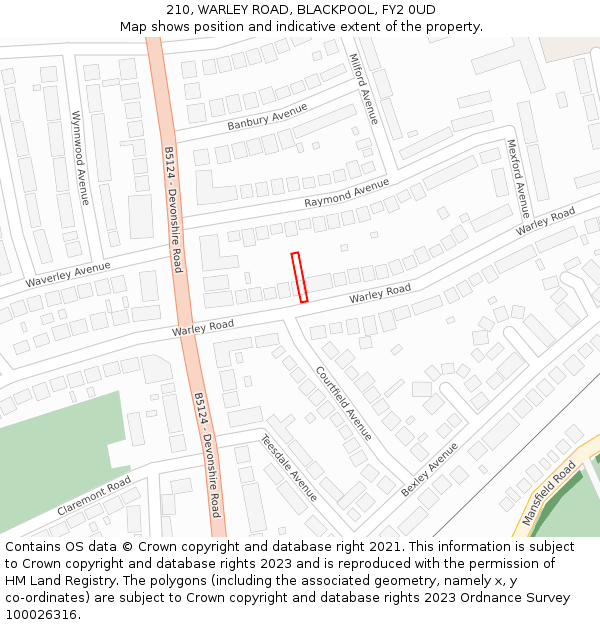 210, WARLEY ROAD, BLACKPOOL, FY2 0UD: Location map and indicative extent of plot