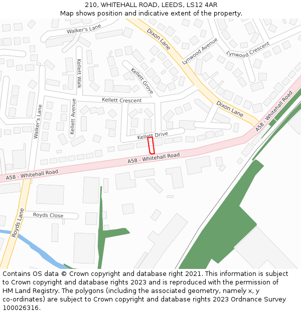 210, WHITEHALL ROAD, LEEDS, LS12 4AR: Location map and indicative extent of plot
