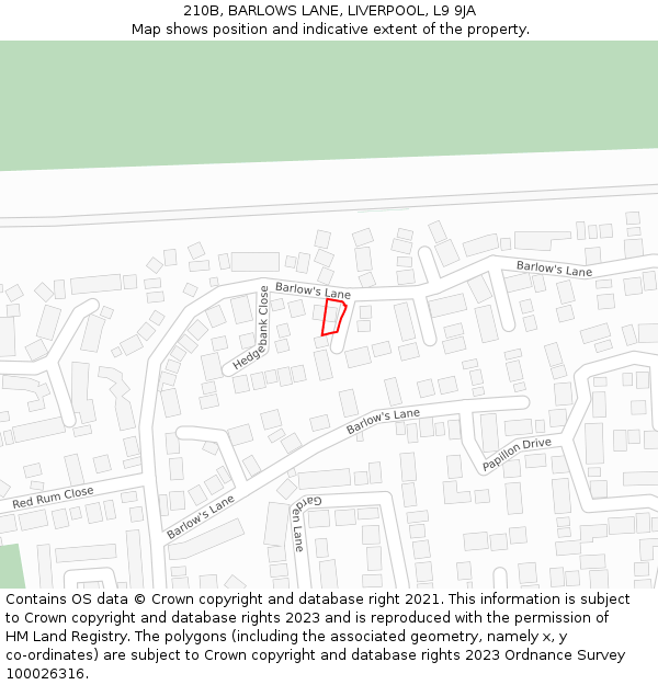 210B, BARLOWS LANE, LIVERPOOL, L9 9JA: Location map and indicative extent of plot