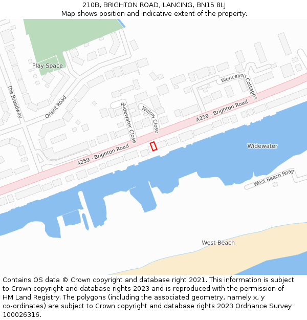 210B, BRIGHTON ROAD, LANCING, BN15 8LJ: Location map and indicative extent of plot