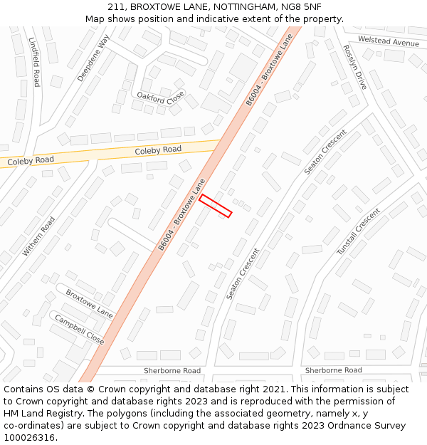 211, BROXTOWE LANE, NOTTINGHAM, NG8 5NF: Location map and indicative extent of plot