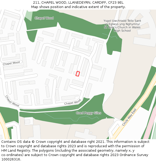 211, CHAPEL WOOD, LLANEDEYRN, CARDIFF, CF23 9EL: Location map and indicative extent of plot