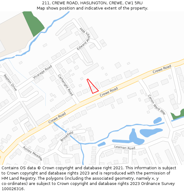 211, CREWE ROAD, HASLINGTON, CREWE, CW1 5RU: Location map and indicative extent of plot