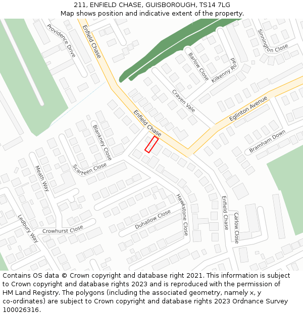 211, ENFIELD CHASE, GUISBOROUGH, TS14 7LG: Location map and indicative extent of plot