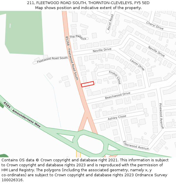 211, FLEETWOOD ROAD SOUTH, THORNTON-CLEVELEYS, FY5 5ED: Location map and indicative extent of plot