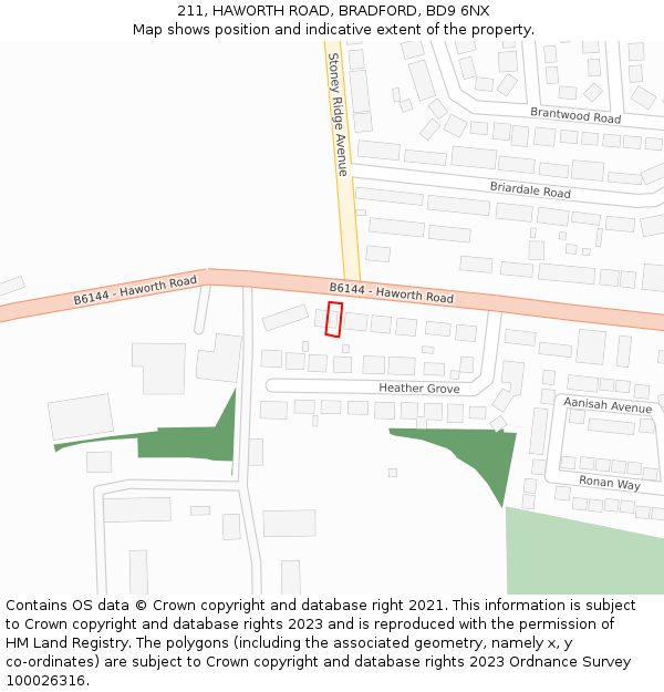 211, HAWORTH ROAD, BRADFORD, BD9 6NX: Location map and indicative extent of plot