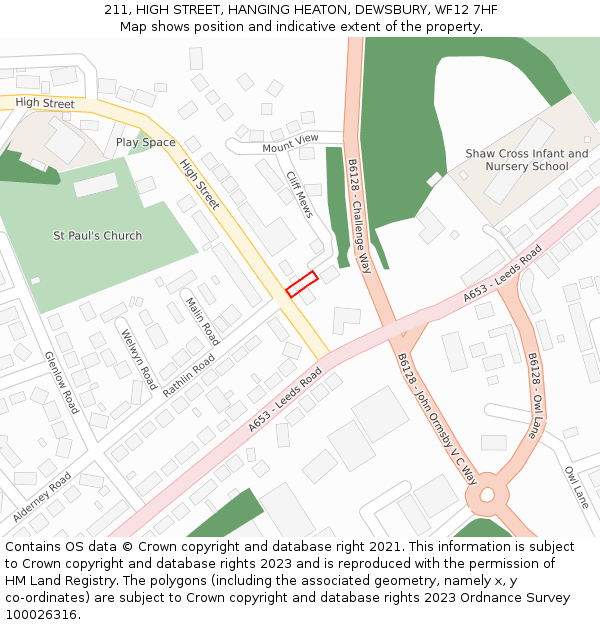 211, HIGH STREET, HANGING HEATON, DEWSBURY, WF12 7HF: Location map and indicative extent of plot