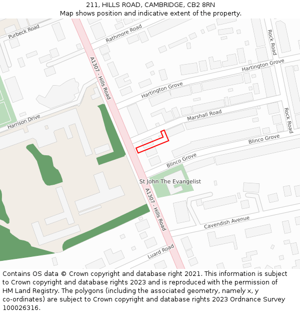 211, HILLS ROAD, CAMBRIDGE, CB2 8RN: Location map and indicative extent of plot
