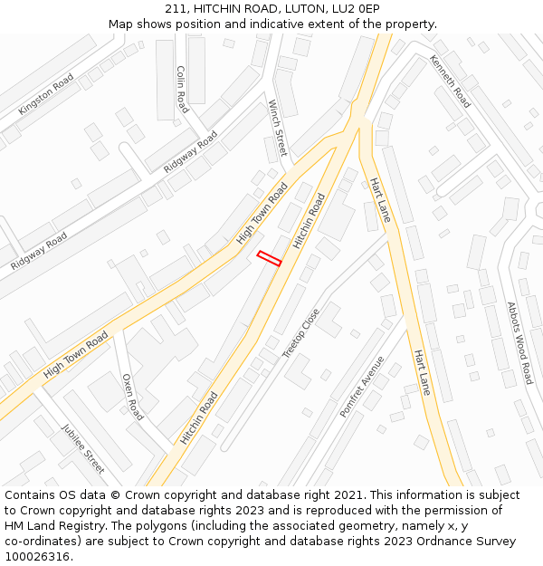 211, HITCHIN ROAD, LUTON, LU2 0EP: Location map and indicative extent of plot