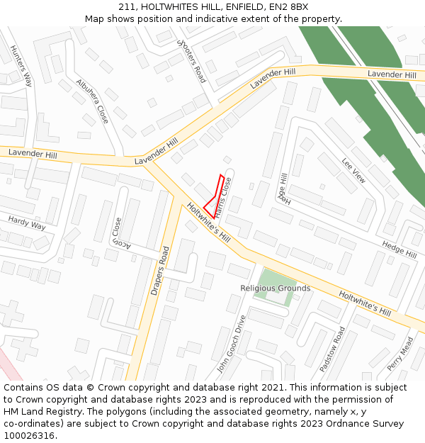211, HOLTWHITES HILL, ENFIELD, EN2 8BX: Location map and indicative extent of plot