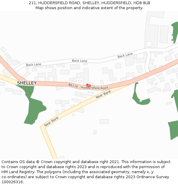 211, HUDDERSFIELD ROAD, SHELLEY, HUDDERSFIELD, HD8 8LB: Location map and indicative extent of plot