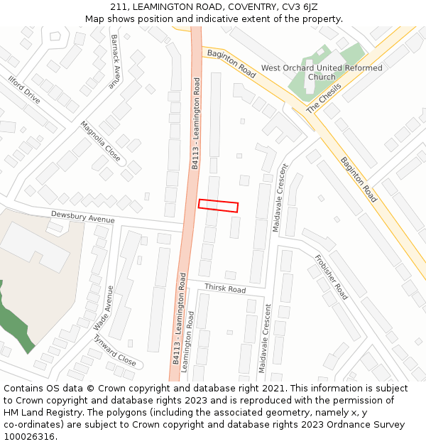 211, LEAMINGTON ROAD, COVENTRY, CV3 6JZ: Location map and indicative extent of plot
