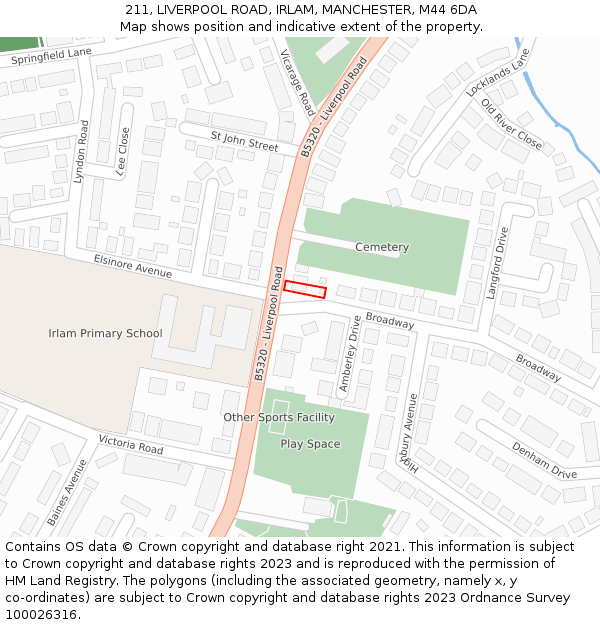211, LIVERPOOL ROAD, IRLAM, MANCHESTER, M44 6DA: Location map and indicative extent of plot
