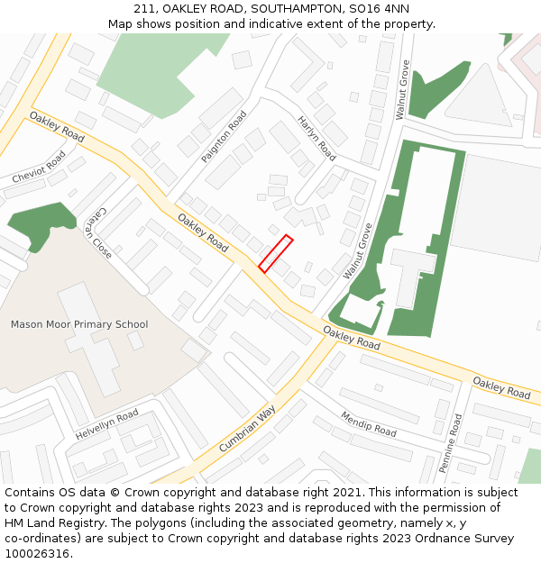 211, OAKLEY ROAD, SOUTHAMPTON, SO16 4NN: Location map and indicative extent of plot