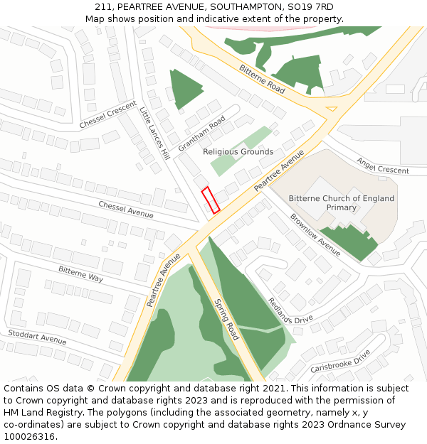 211, PEARTREE AVENUE, SOUTHAMPTON, SO19 7RD: Location map and indicative extent of plot