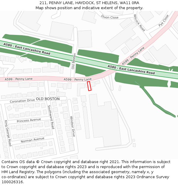 211, PENNY LANE, HAYDOCK, ST HELENS, WA11 0RA: Location map and indicative extent of plot