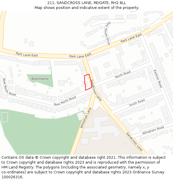211, SANDCROSS LANE, REIGATE, RH2 8LL: Location map and indicative extent of plot