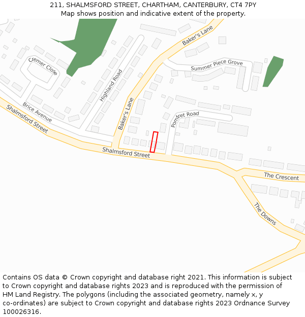 211, SHALMSFORD STREET, CHARTHAM, CANTERBURY, CT4 7PY: Location map and indicative extent of plot