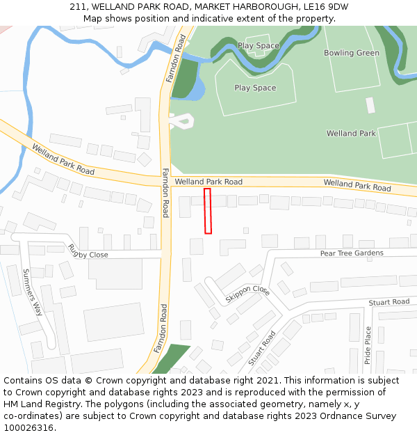 211, WELLAND PARK ROAD, MARKET HARBOROUGH, LE16 9DW: Location map and indicative extent of plot