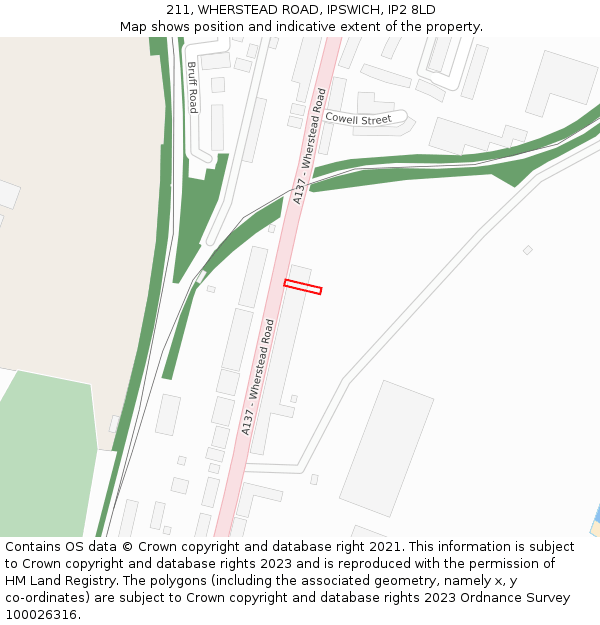 211, WHERSTEAD ROAD, IPSWICH, IP2 8LD: Location map and indicative extent of plot