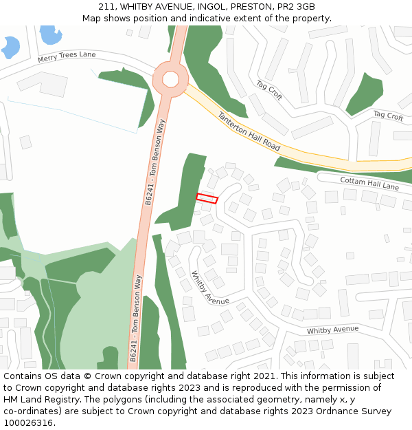 211, WHITBY AVENUE, INGOL, PRESTON, PR2 3GB: Location map and indicative extent of plot