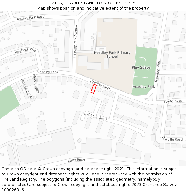 211A, HEADLEY LANE, BRISTOL, BS13 7PY: Location map and indicative extent of plot