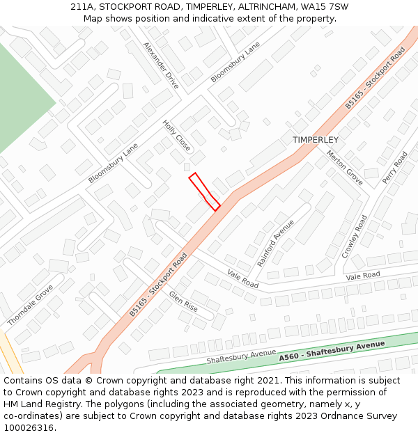 211A, STOCKPORT ROAD, TIMPERLEY, ALTRINCHAM, WA15 7SW: Location map and indicative extent of plot