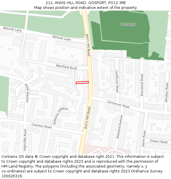 212, ANNS HILL ROAD, GOSPORT, PO12 3RE: Location map and indicative extent of plot
