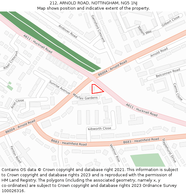 212, ARNOLD ROAD, NOTTINGHAM, NG5 1NJ: Location map and indicative extent of plot